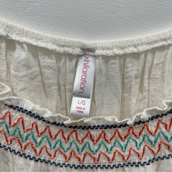 Xhilaration Gauzy Embroidered Bohemian White Blouse Women’s Large - Picture 4 of 8